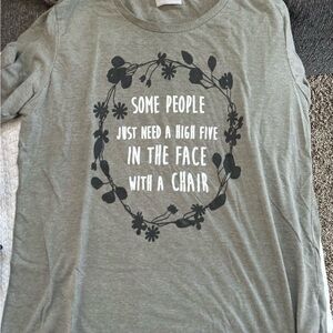 Gray Graphic Tee with Floral Design